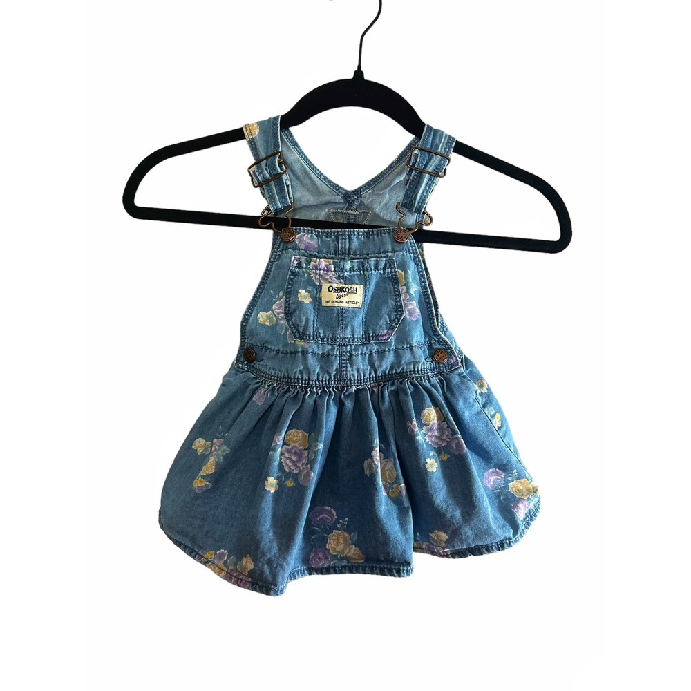 OshKosh Floral Chambray Skirtall Overall Dress 12 months